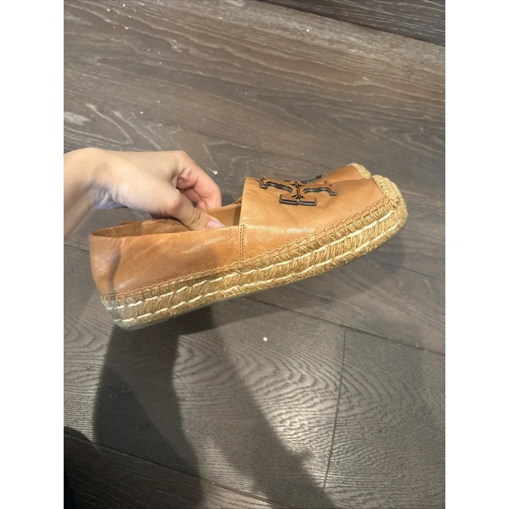 AUTHENTIC Tory Burch Ines Leather Logo Espadrilles